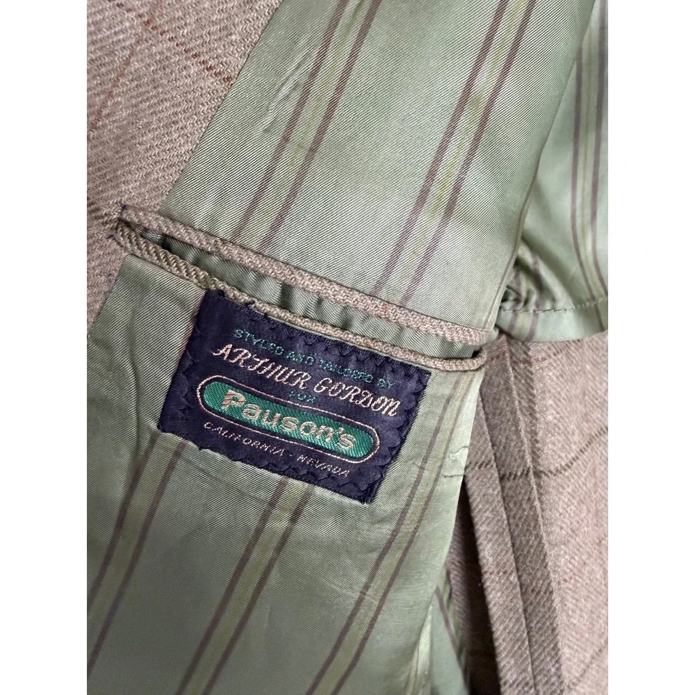 Vintage 60s Bespoke Olive Green Windowpane Wool Sport Coat 44 L